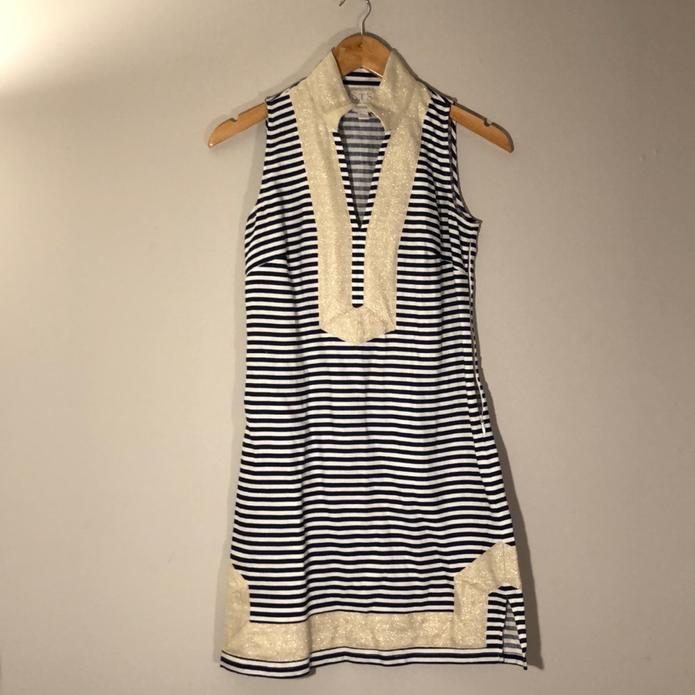 Sail to Sable navy white and gold dress